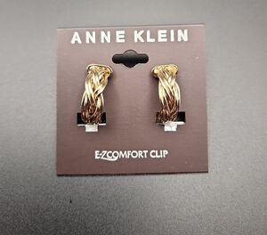 Anne Klein E-Z Comfort Twisted Gold Tone Hoop Clip On Earrings NWT